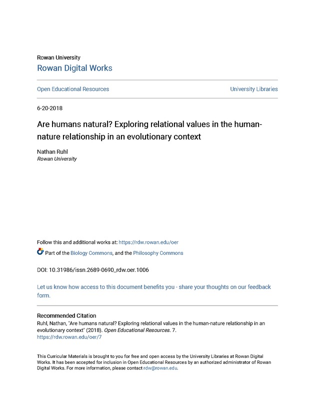 Are humans natural? Exploring relational values in the human-nature relationship in an evolutionary context - New Page